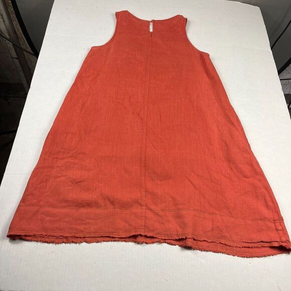 Lauren Vidal Linen Dress Small Orange Sleeveless Shift Raw Hem Summer Resort XS - Picture 11 of 13